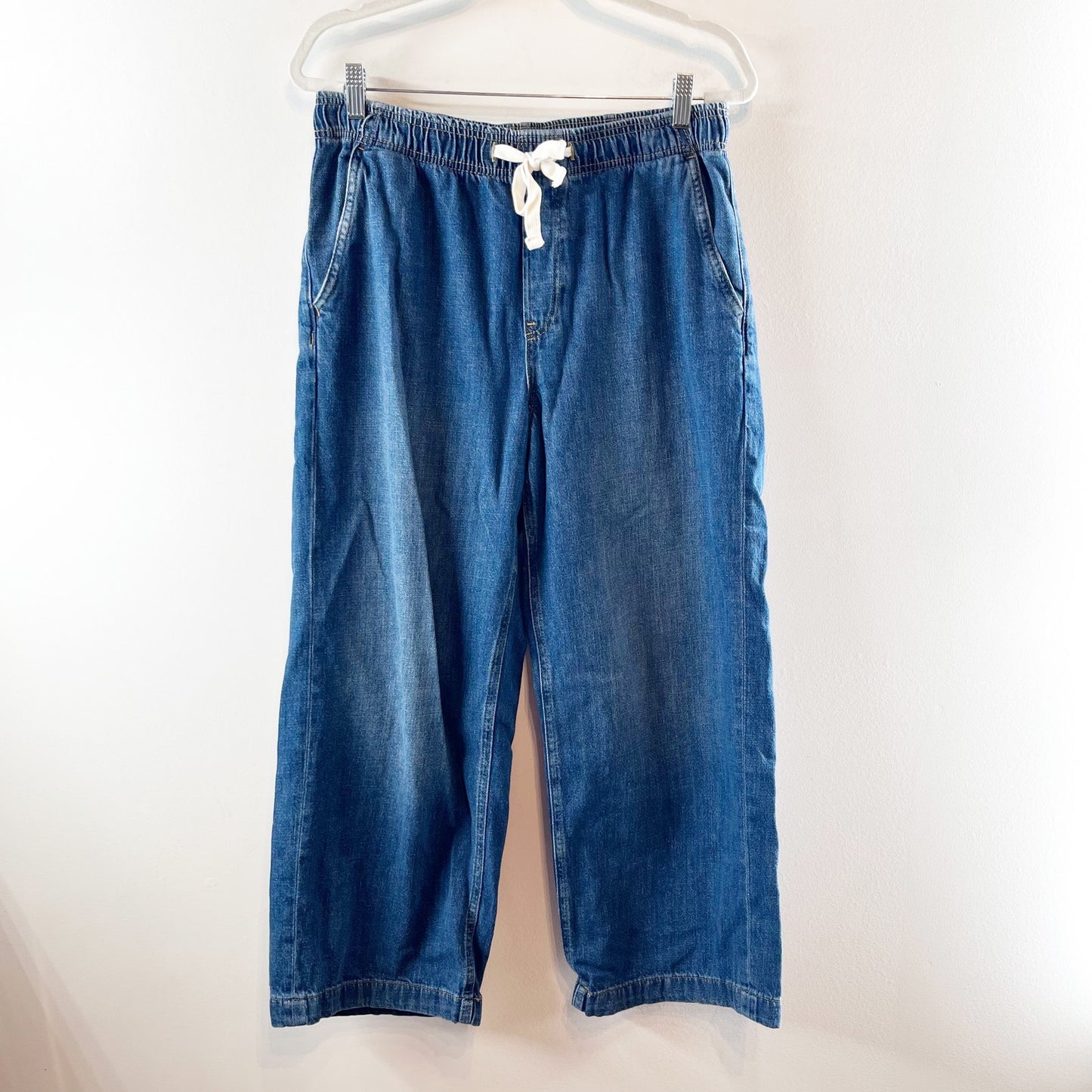 Gap Denim Pull On High Rise Easy Drawcord Wide-Leg Jeans Blue M Short