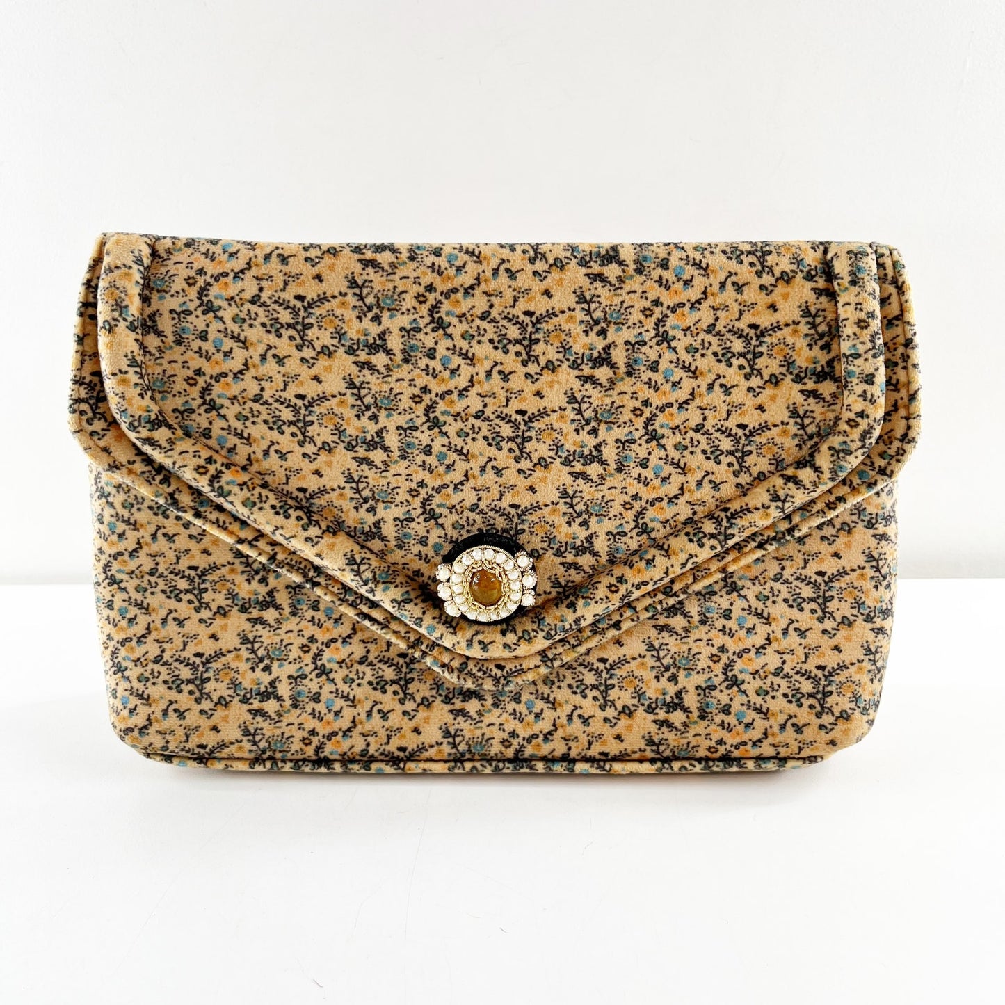 Anthropologie Francesca Floral Velvet Clutch Pearl Chain Strap Crossbody Purse