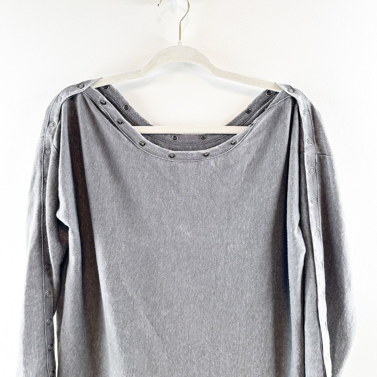 Chaser Cotton Blend Long Sleeve Scoop Neck Snap Closure Thermal T-Shirt Gray S