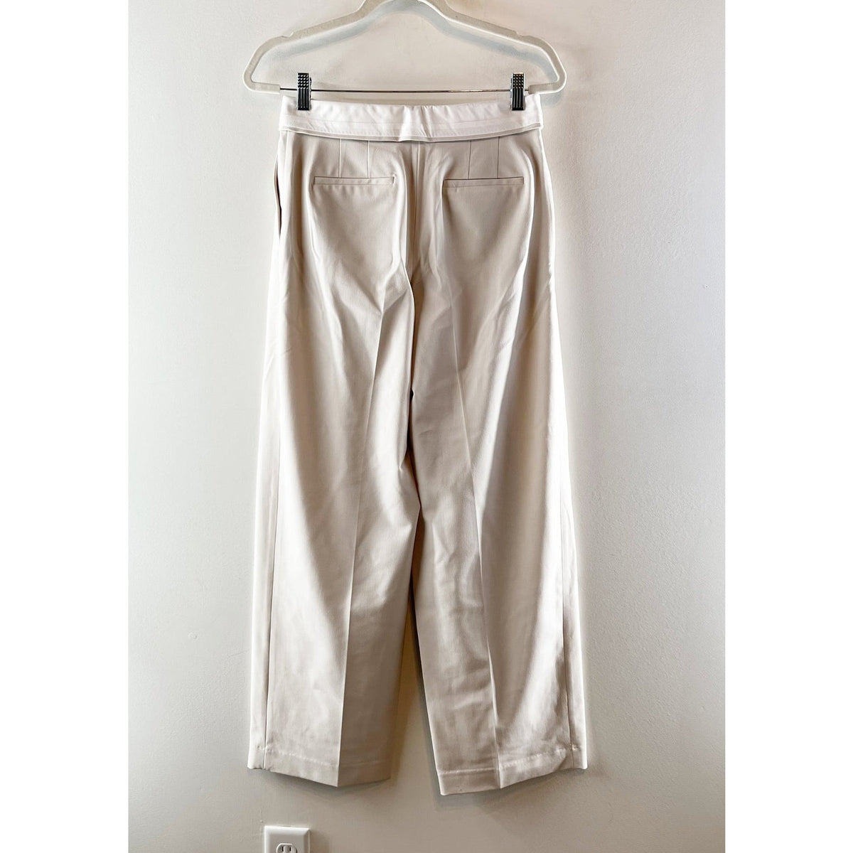 Babaton Aritzia Bureau Foldover Waist Pleated Wide Leg Pants Trousers Cream 4