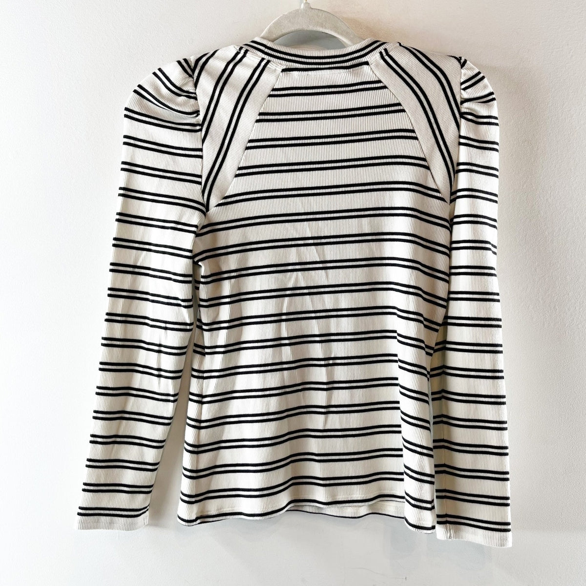 Veronica Beard Delano Puff Long Sleeve Striped Tee Shirt Top Black White XS