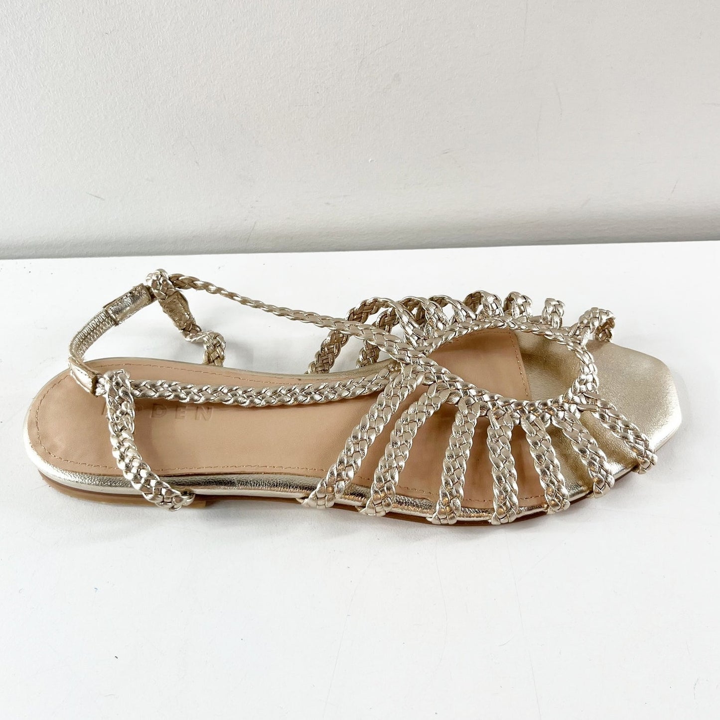 Boden Slip On Metallic Woven Multistrap Flat Sandals Gold 39 / US 8.5
