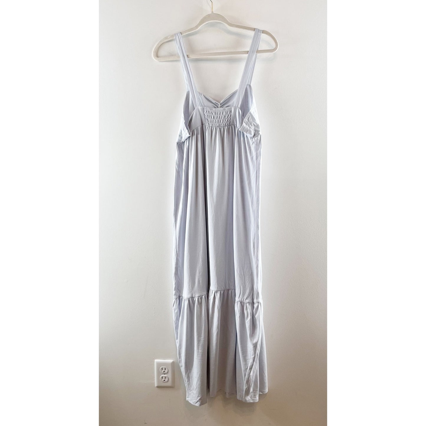 Zara Sleeveless Gathered Front Cotton Tiered Maxi Dress Light Baby Blue Large