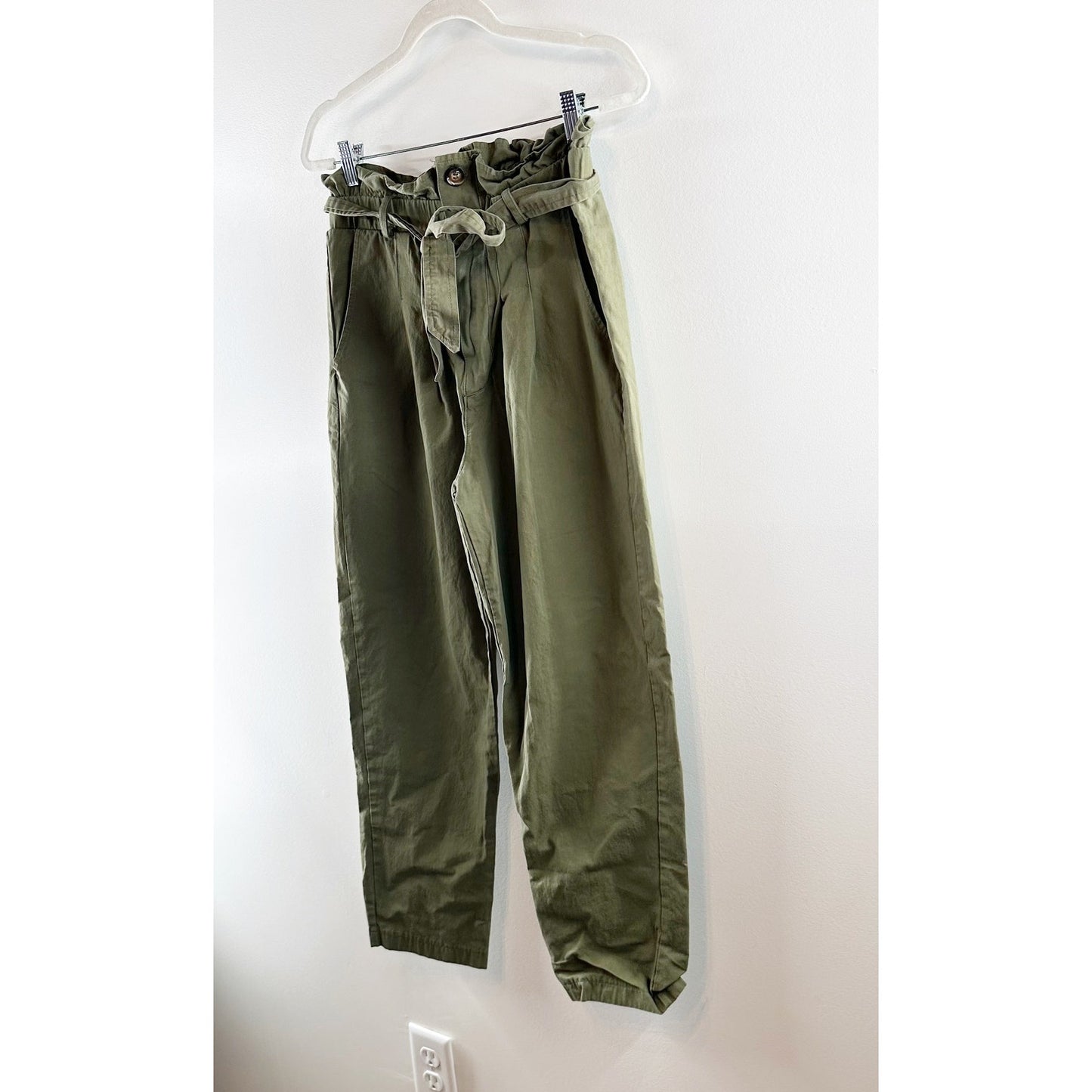 7 For All Mankind High Rise Paperbag Tapered Pants Olive Green Small