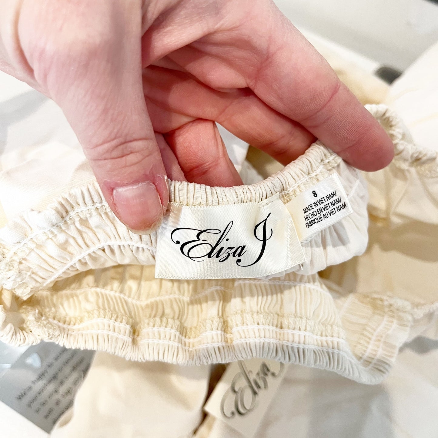 Eliza J Puff Short Sleeve Cotton Smocked Mini Dress Cream 8