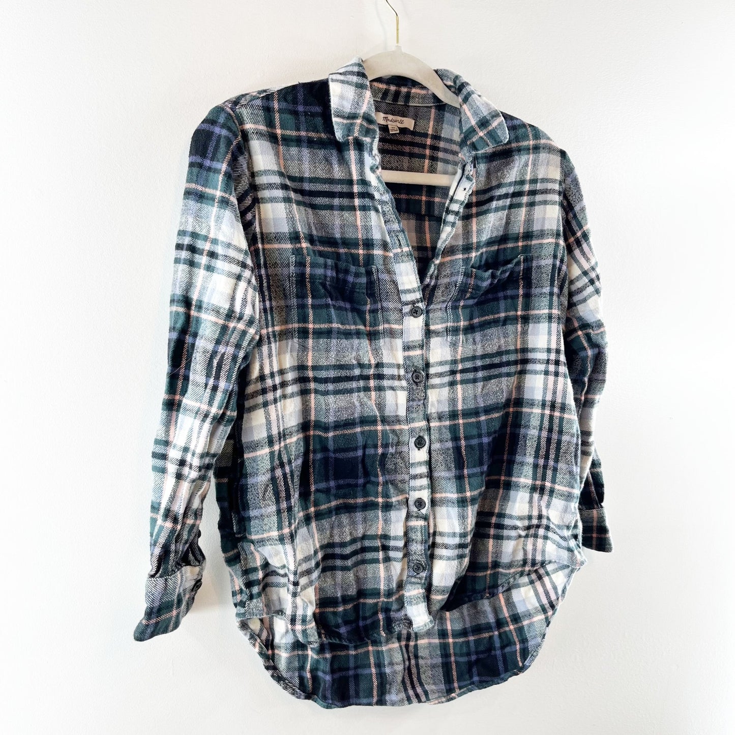 Madewell Flannel Plaid Sunday Button Up Shirt in Cronston Green XS