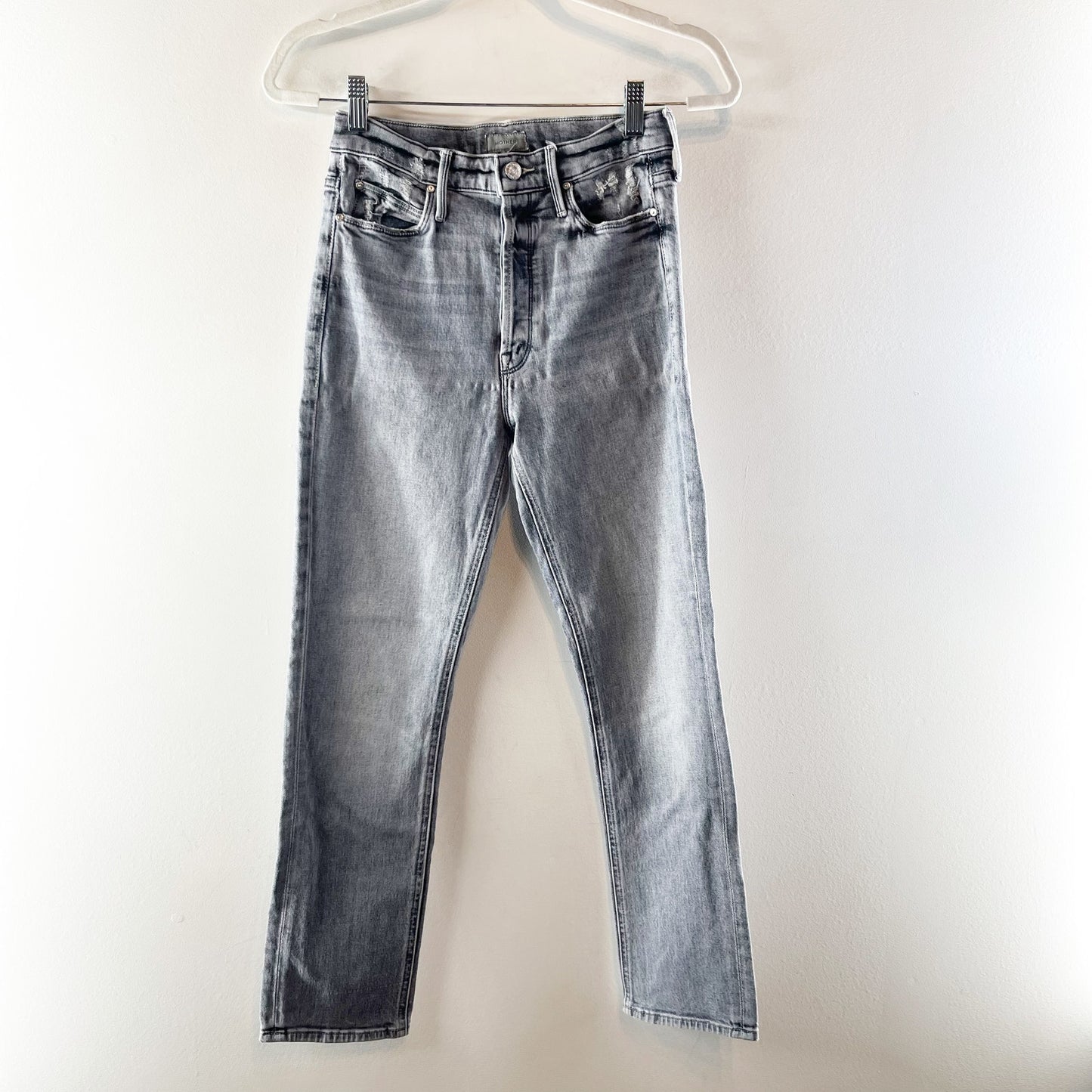 Mother The Button Fly Dazzler Ankle Straight Jeans Shadows in The Grass Gray 26