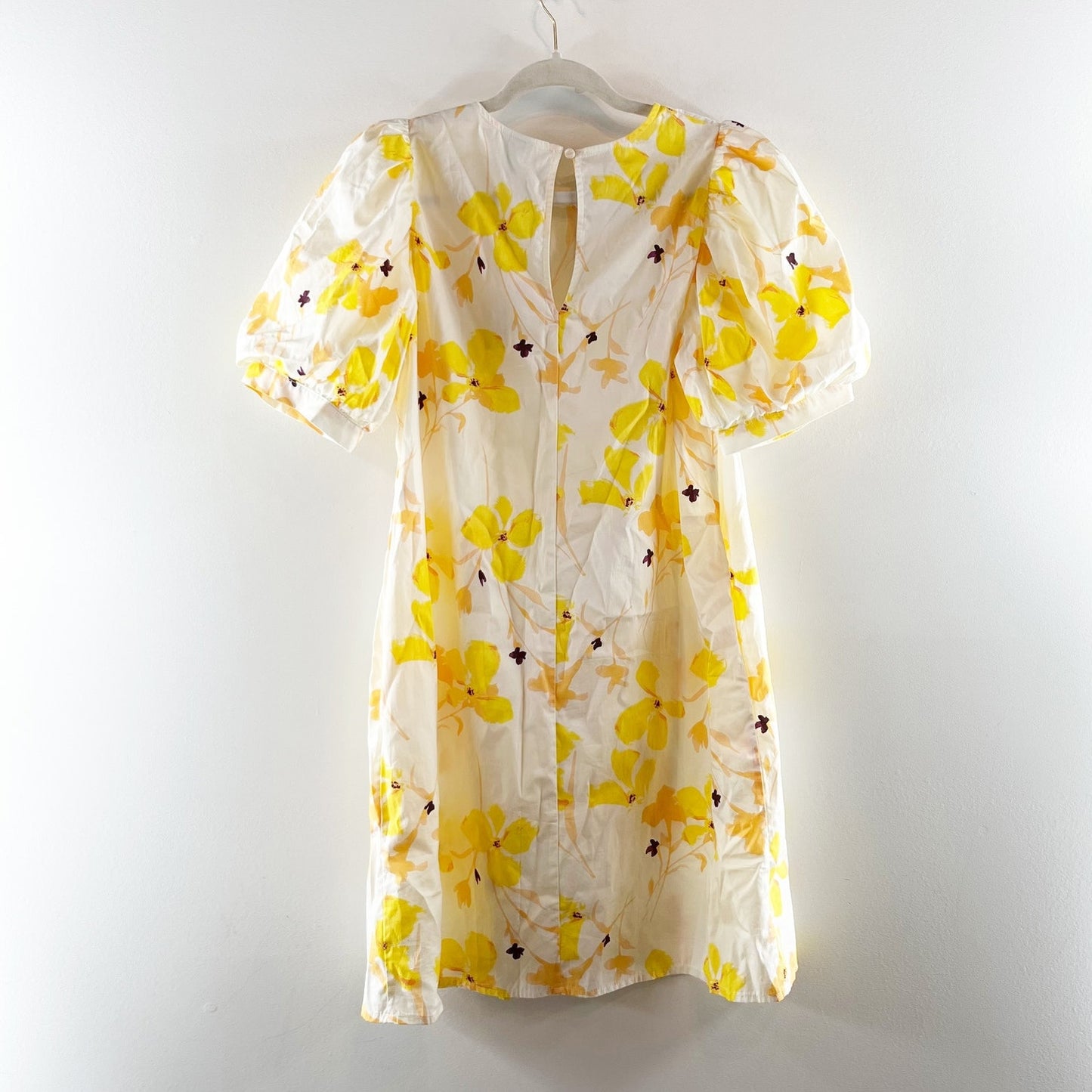 A New Day Floral Print Puff Sleeve Mini Shift Dress White Yellow Medium