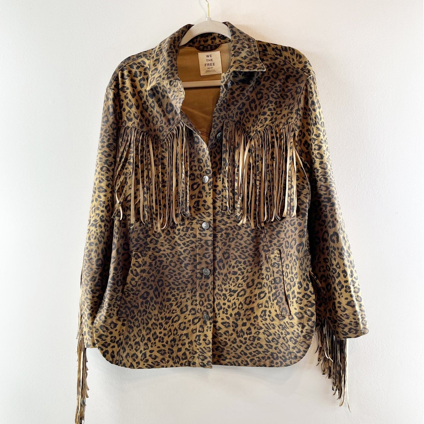 Free People We The Free Fringe Out Vegan Suede Animal Print Jacket Brown XS
