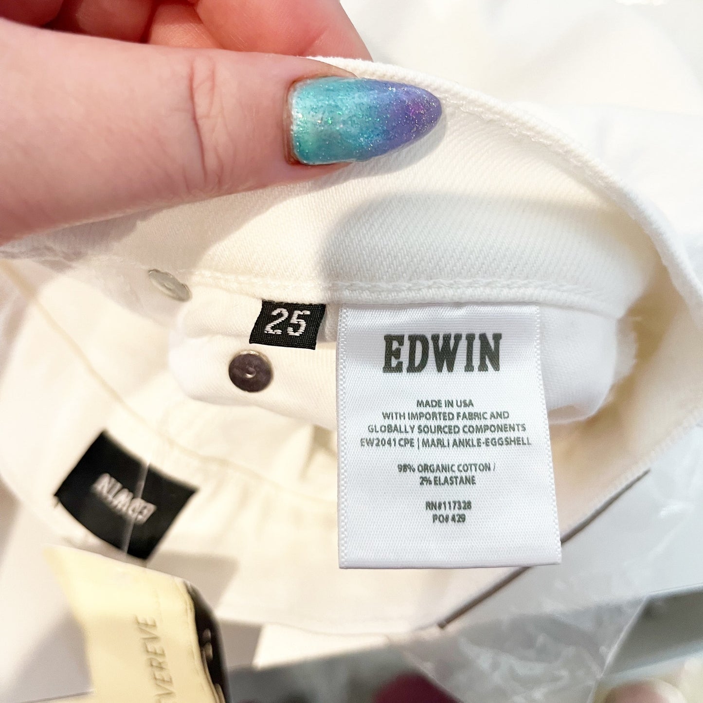 Edwin Marli Ankle High Rise Wide Leg Jeans Eggshell White 25