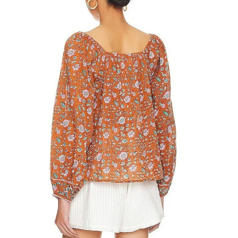 Cleobella Shania Blouson Sleeves Bouse Top Terracotta Floral Small