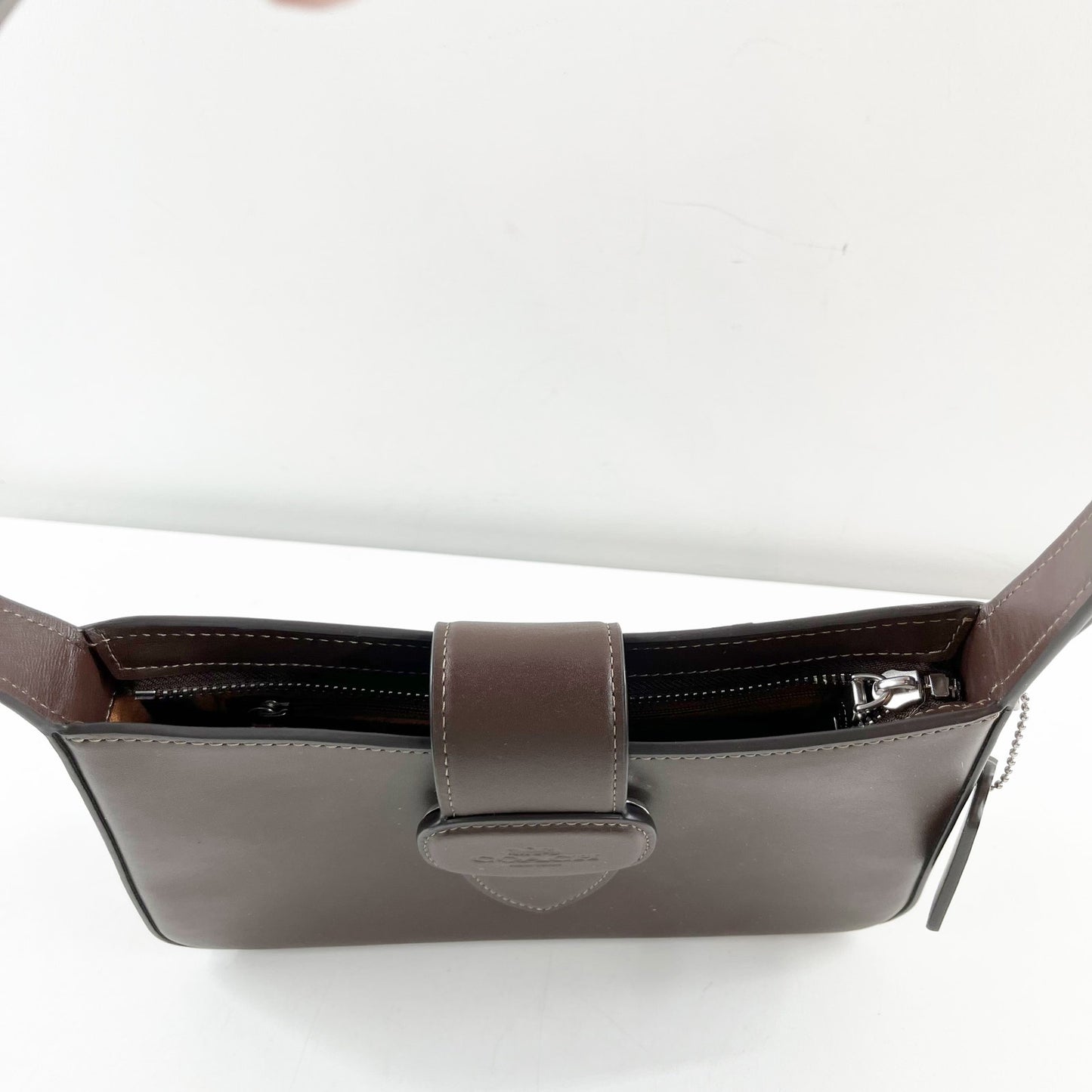Coach Eliza Leather Zip Top Shoulder Bag Purse Maple Brown