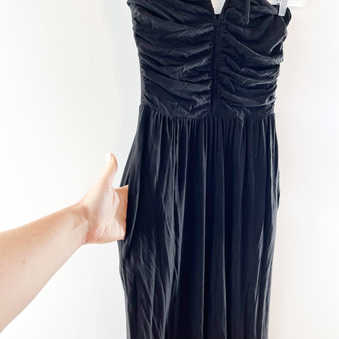 Evereve Noa Jersey Ruched Halter Wide Leg Jumpsuit Black Medium