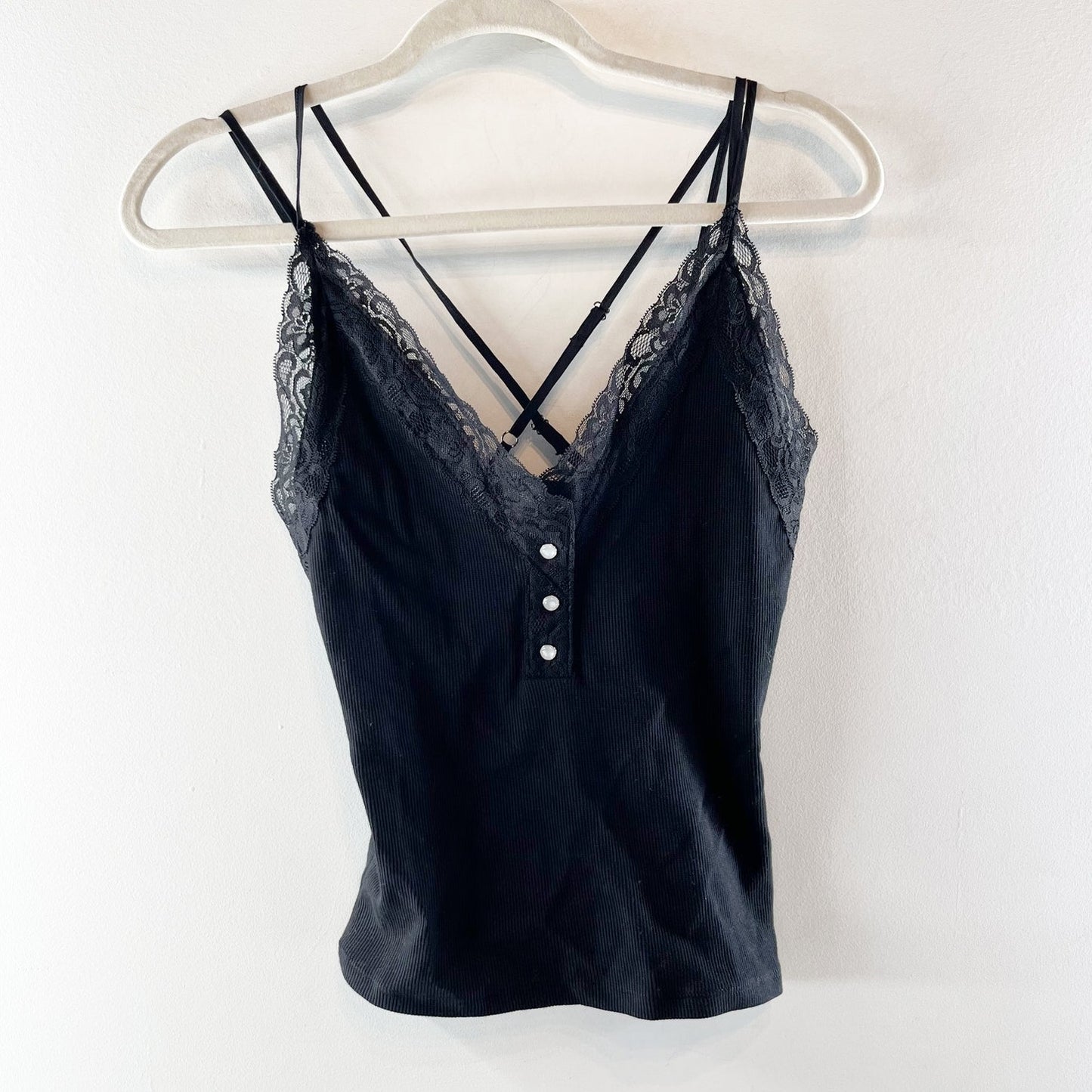 Urban Outfitters BDG Soft Crush Strappy Lace Trim Cami Tank Top Black Small