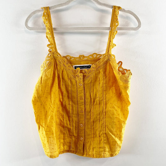 Abercrombie Lace Trim Button Up Cami Tank Top Yellow Medium