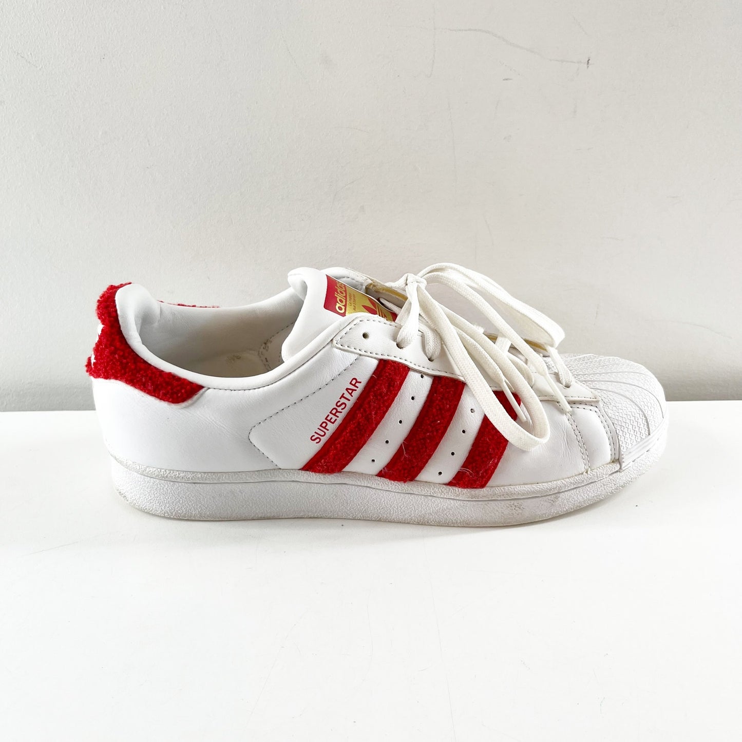 adidas Originals Chenille Superstar Fashion Sneaker Cloud White Better Scarlet 9