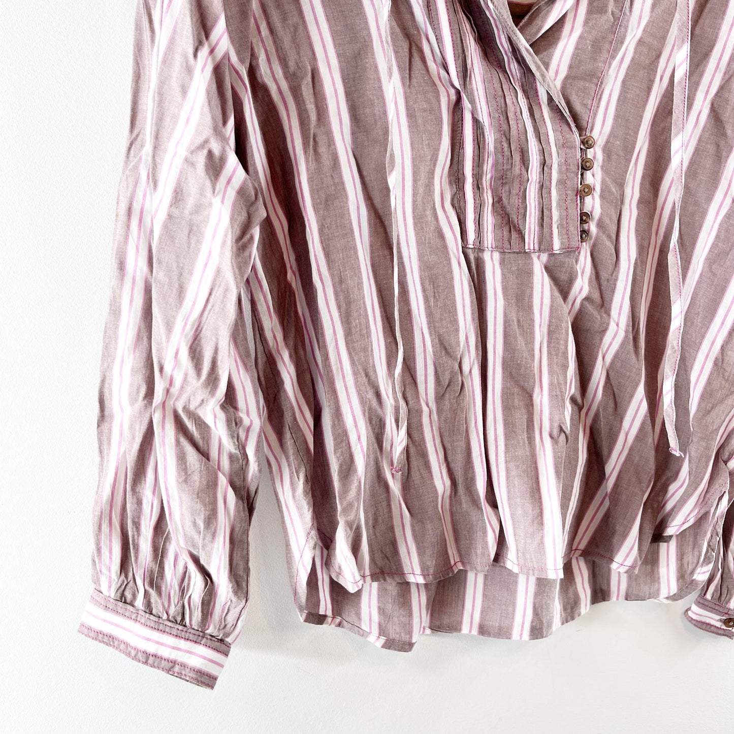 Pilcro Anthropologie Long-Sleeve Striped Popover Top Blouse Dusty Pink Small