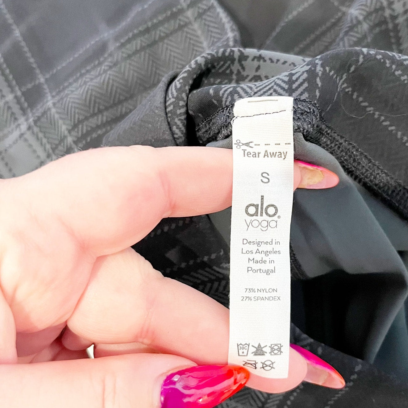 Alo Yoga Plaid High Rise Vapor Full Length Leggings Black Gray Small