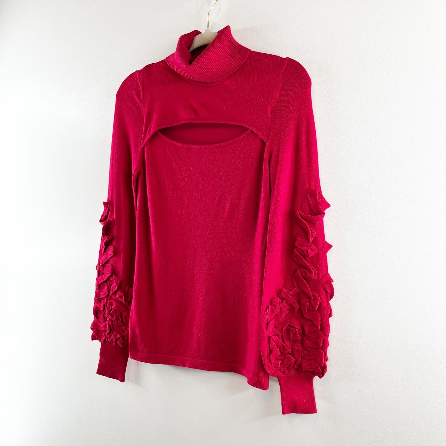 Anne Fontaine Alaina Turtleneck Sweater Cutout Floral Embellished Red 38 / 8