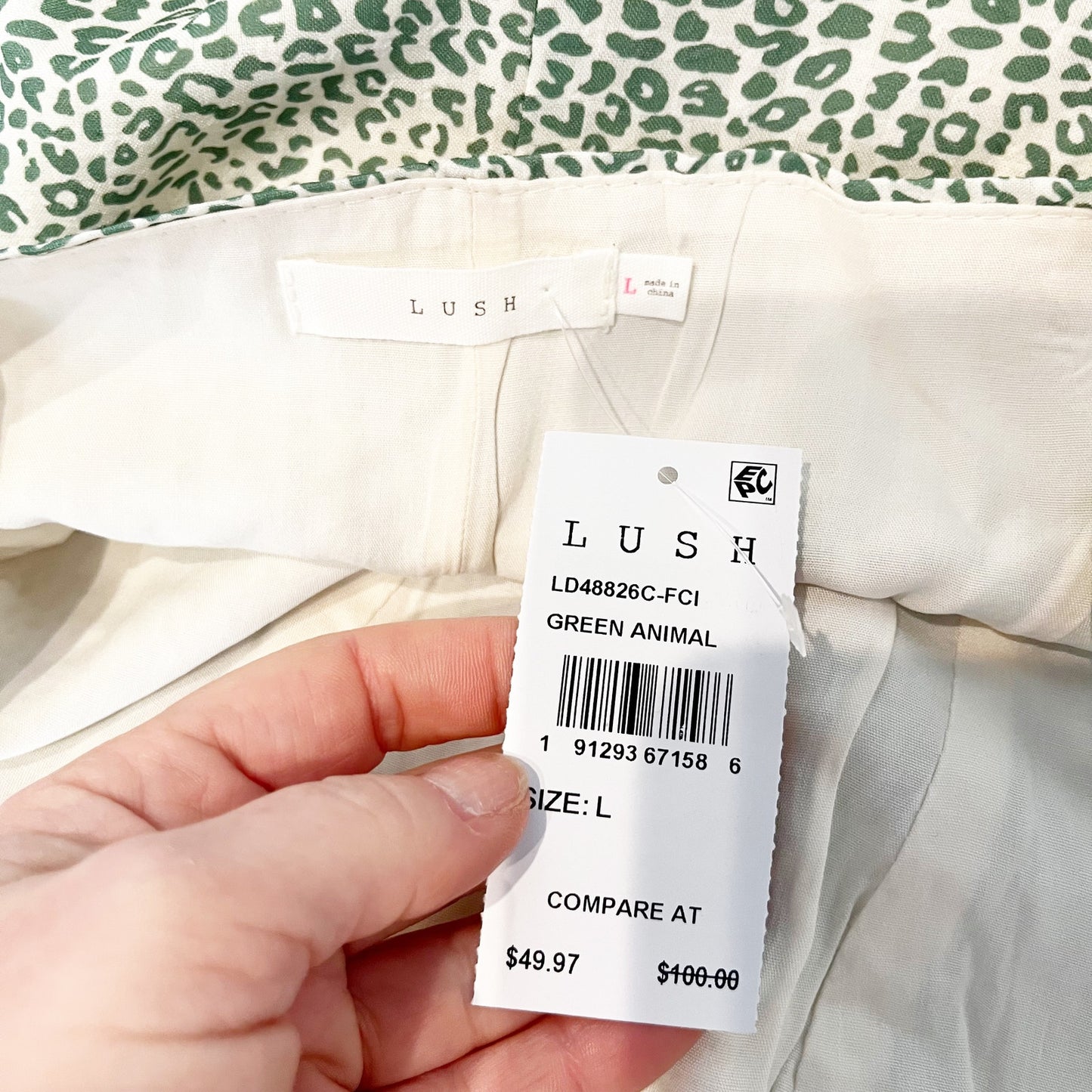 Lush Corset Bubble Hem Mini Dress Green Animal Print Large