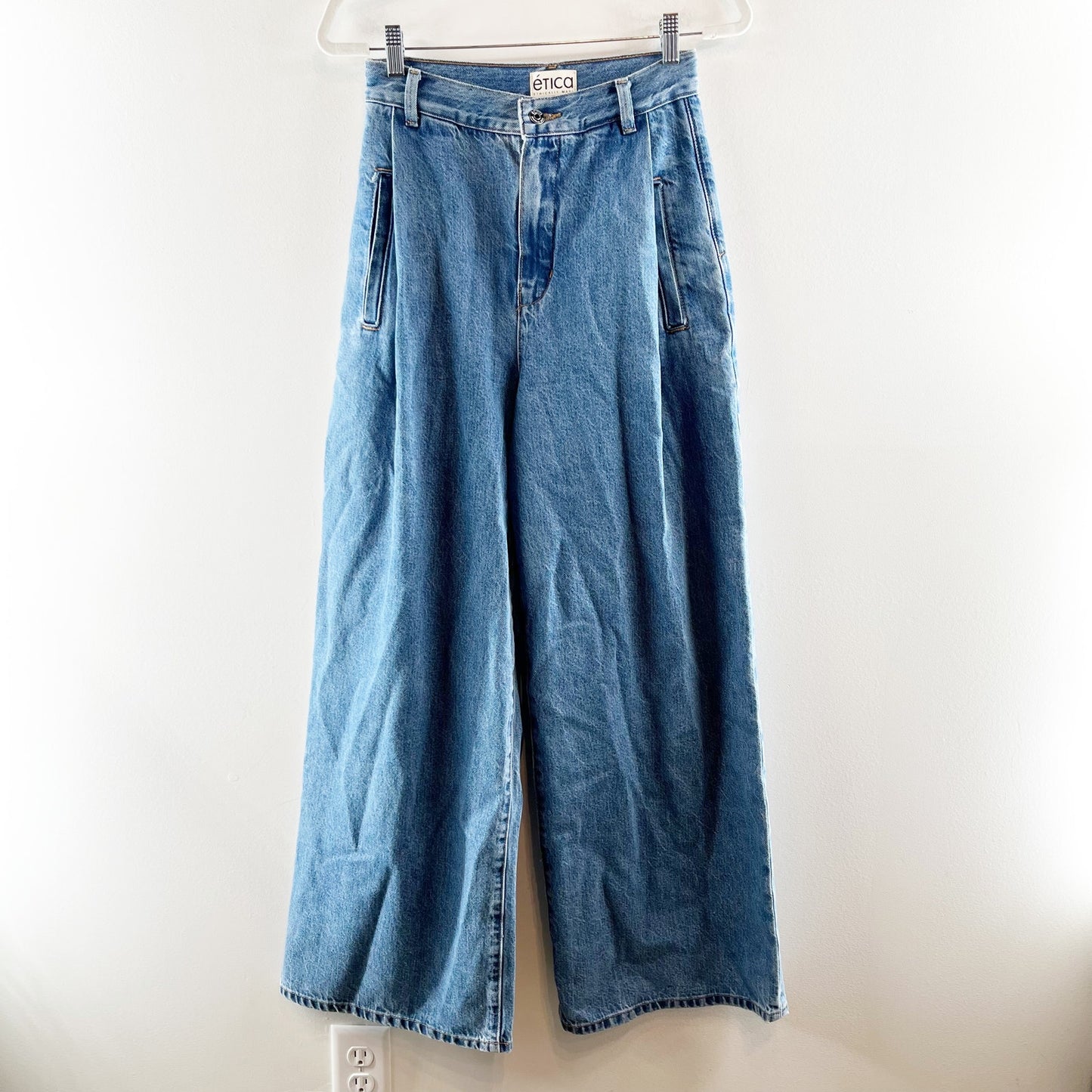 Etica Raven Pleated Front Wide Leg Trouser Jeans Blue 25