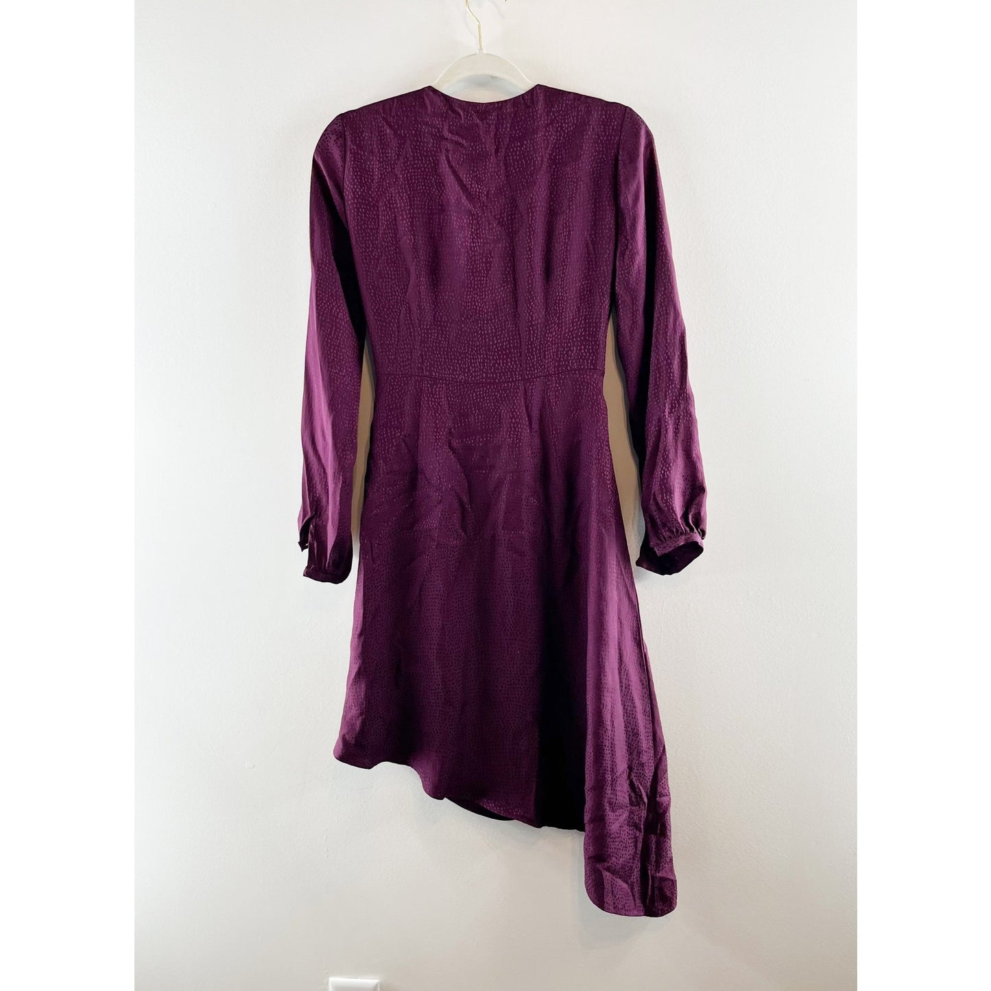 Intermix Nadia Long Sleeve Dot Silk Asymmetrical Mini Dress Purple 0