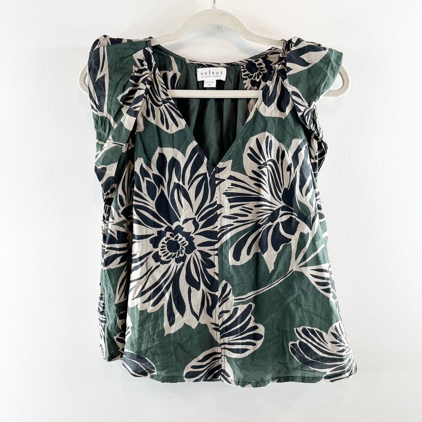 Velvet by Graham & Spencer Kadence Cotton Silk Flutter Sleeve Top Green XS
