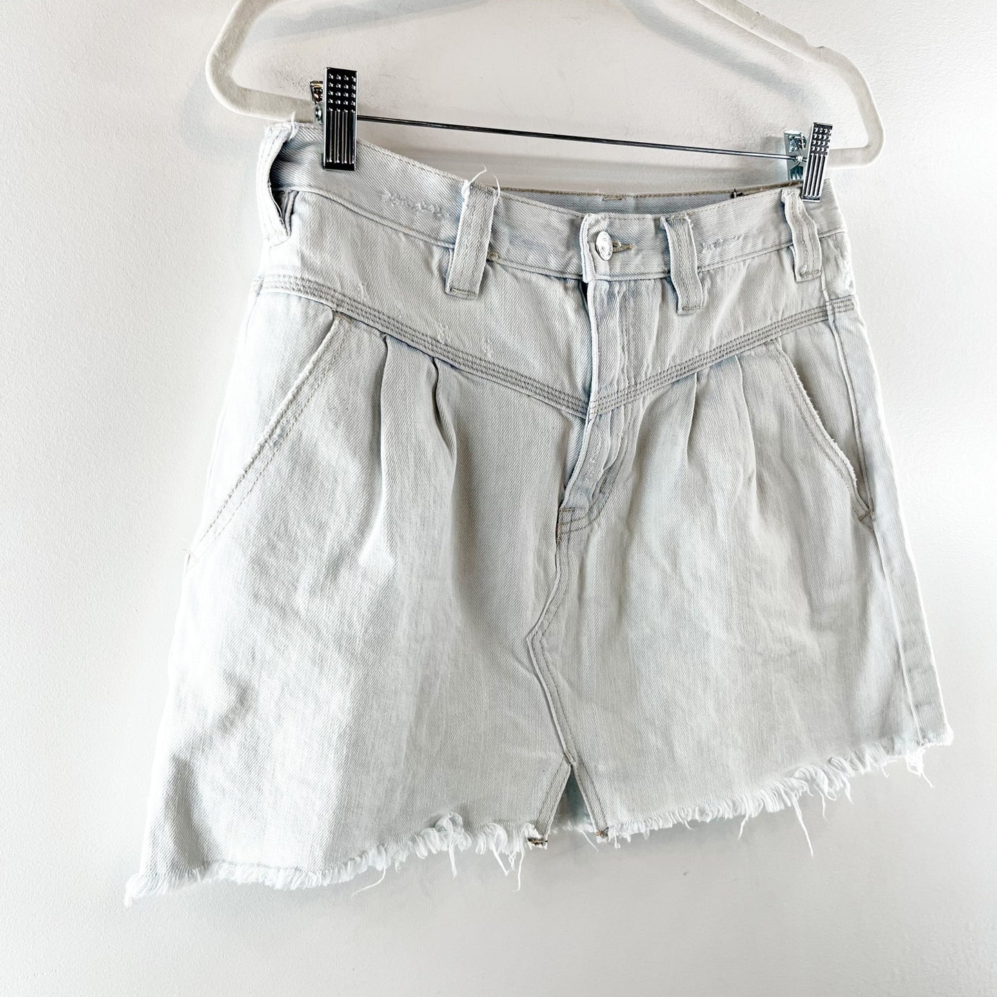 Free People 100% Cotton Raw Cut Hem Side Car Denim Mini Skirt blue 27 / 4