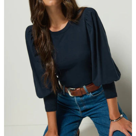Nation LTD Loren Elbow Length Puff Sleeve Cotton Tee Shirt Top Black XS