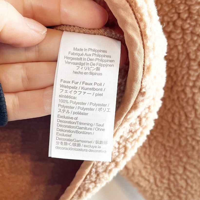 J. Crew Long Sleeve Polartec Fleece Snap-Front Winter Teddy Jacket Brown Large