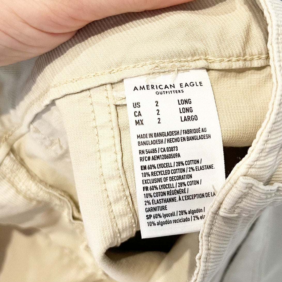 American Eagle Mid Rise Stretch Utility Stovepipe Straight Leg Pants Beige 2 L