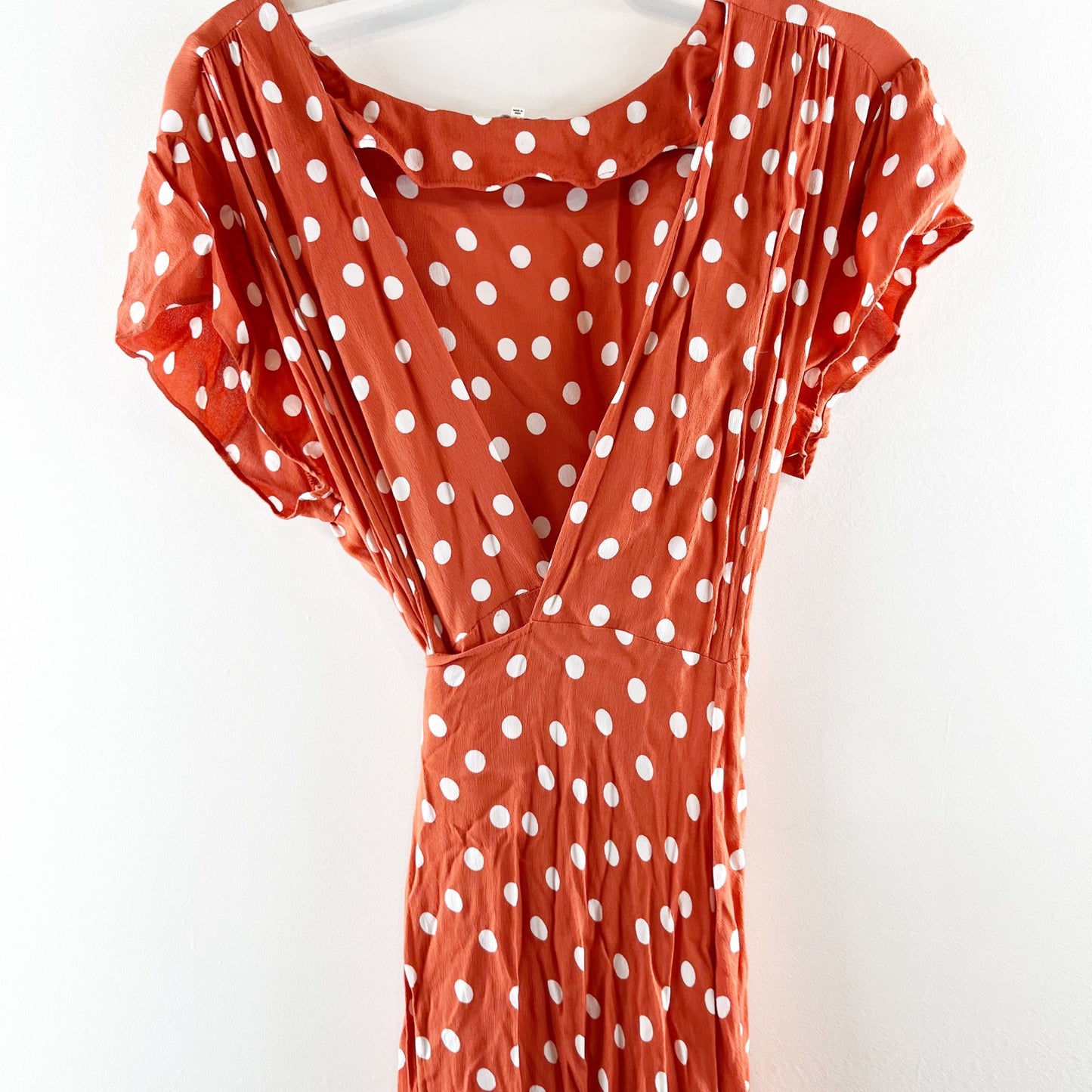 Tularosa Sid Polka Dot Cap Sleeve Plunging Neck Maxi Wrap Dress Roselle XL