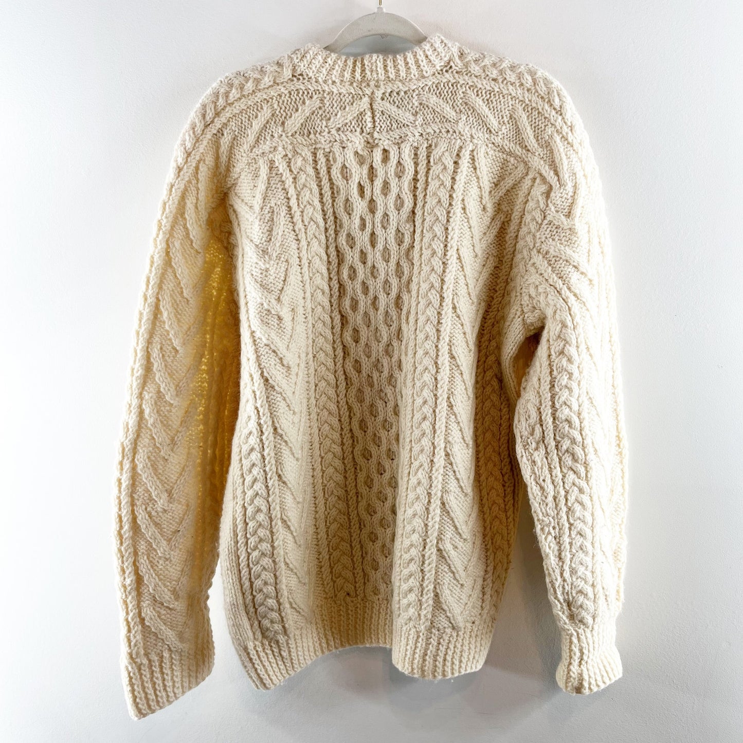 Gaeltarra Ireland Wool Handloomed Fisherman Cable Knit Sweater Ivory Medium