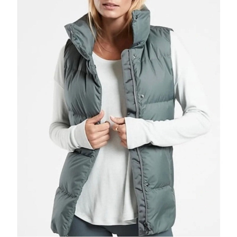 Athleta Downtown Puffer Vest Metropolis Gray Green Medium