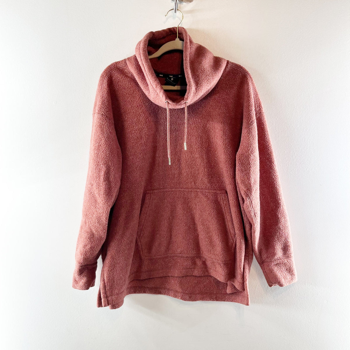Nike Long Sleeve Therma Fleece Cowl Neck Pullover Sweatsirt Mauve Pink Medium