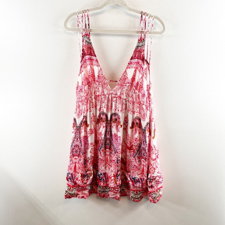 Free People Me To You Printed Mini Slip Dress Peach Pink Medium