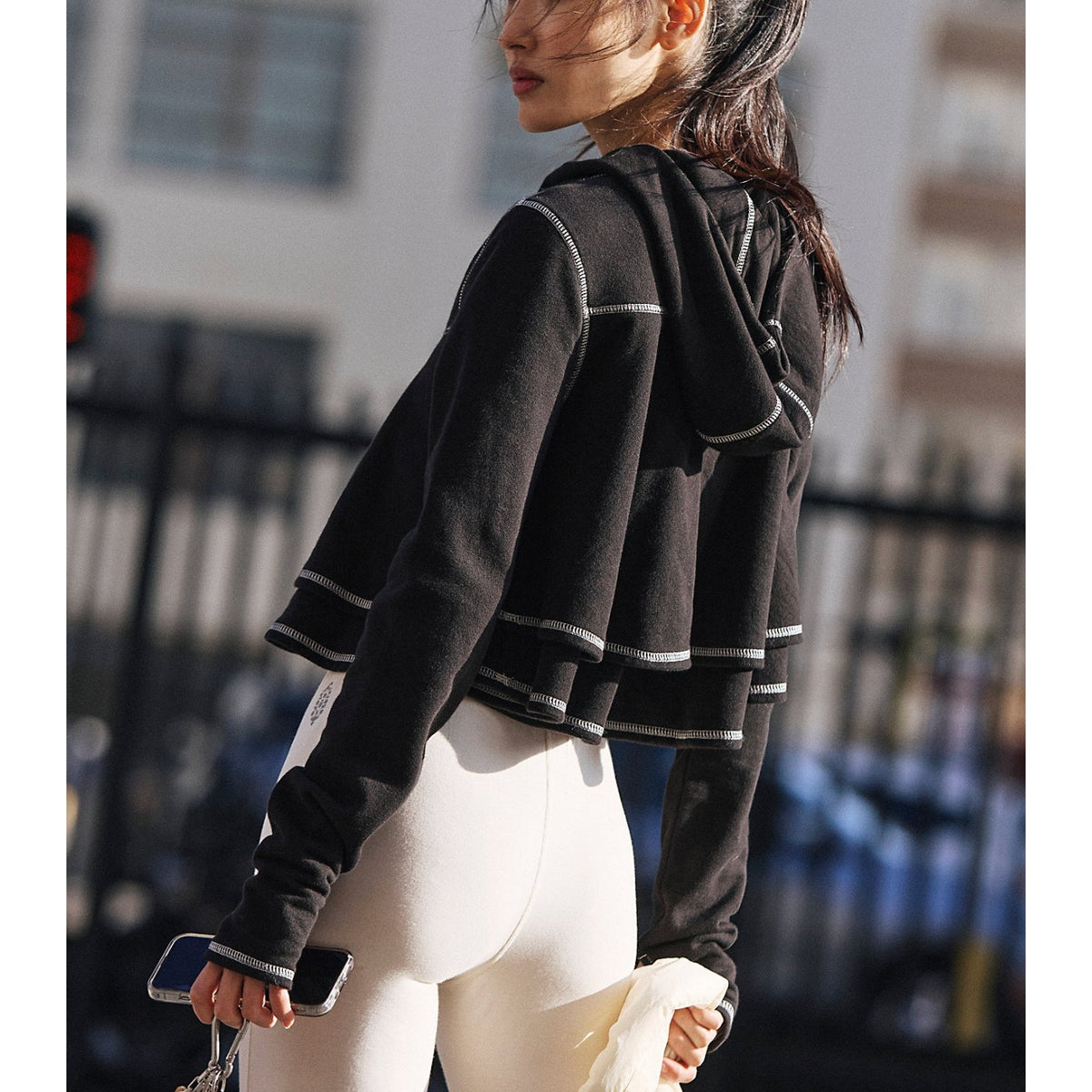 FP Movement First Place Long Sleeve Cropped Pullover Hoodie Sweatshirt Black M