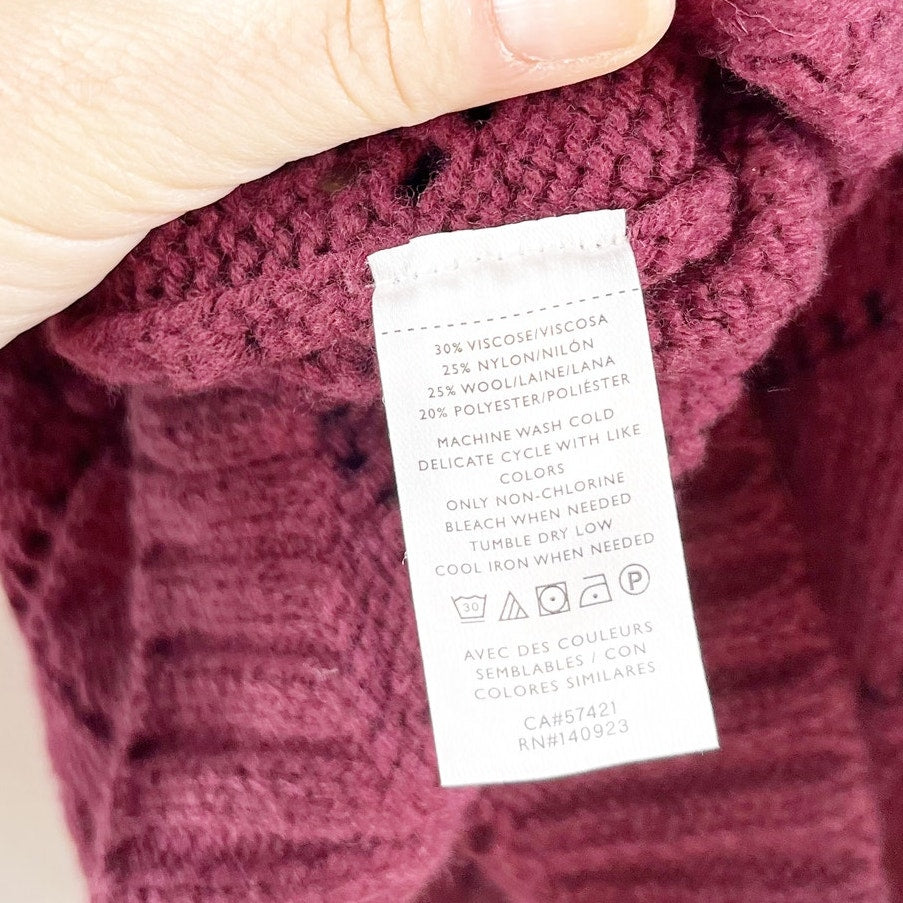 LOFT Bobble Turtleneck Pullover Sweater Burgundy Maroon XL