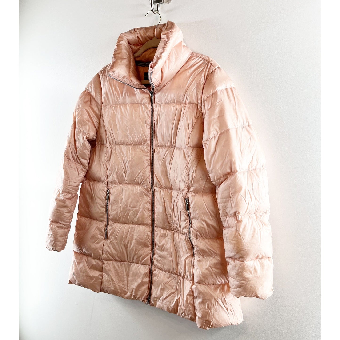 Lands' End Sheen Quilted Mid Length Big Puffer 90% Down Jacket Pink Large