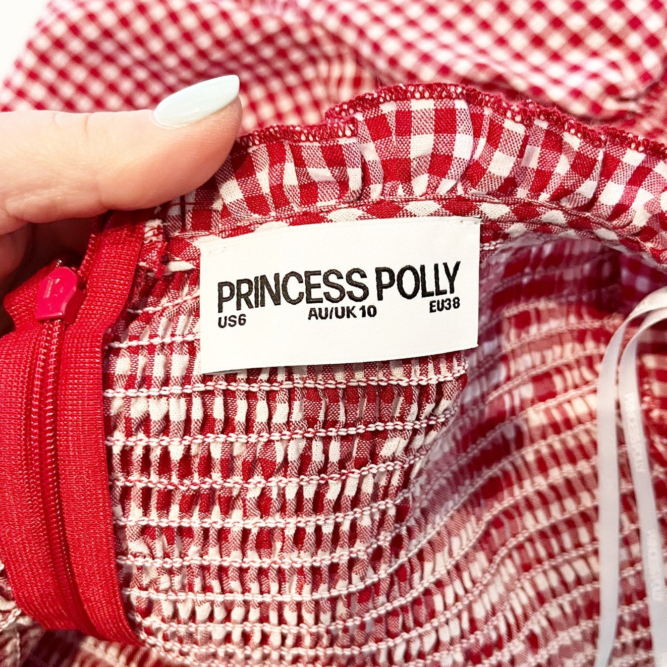 Princess Polly Wescott Short Puff Sleeve Gingham Romper Red White 6
