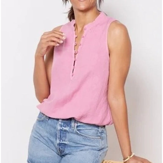 Cloth & Stone Half Placket Linen Blend Tank Top Vintage Berry Pink Small