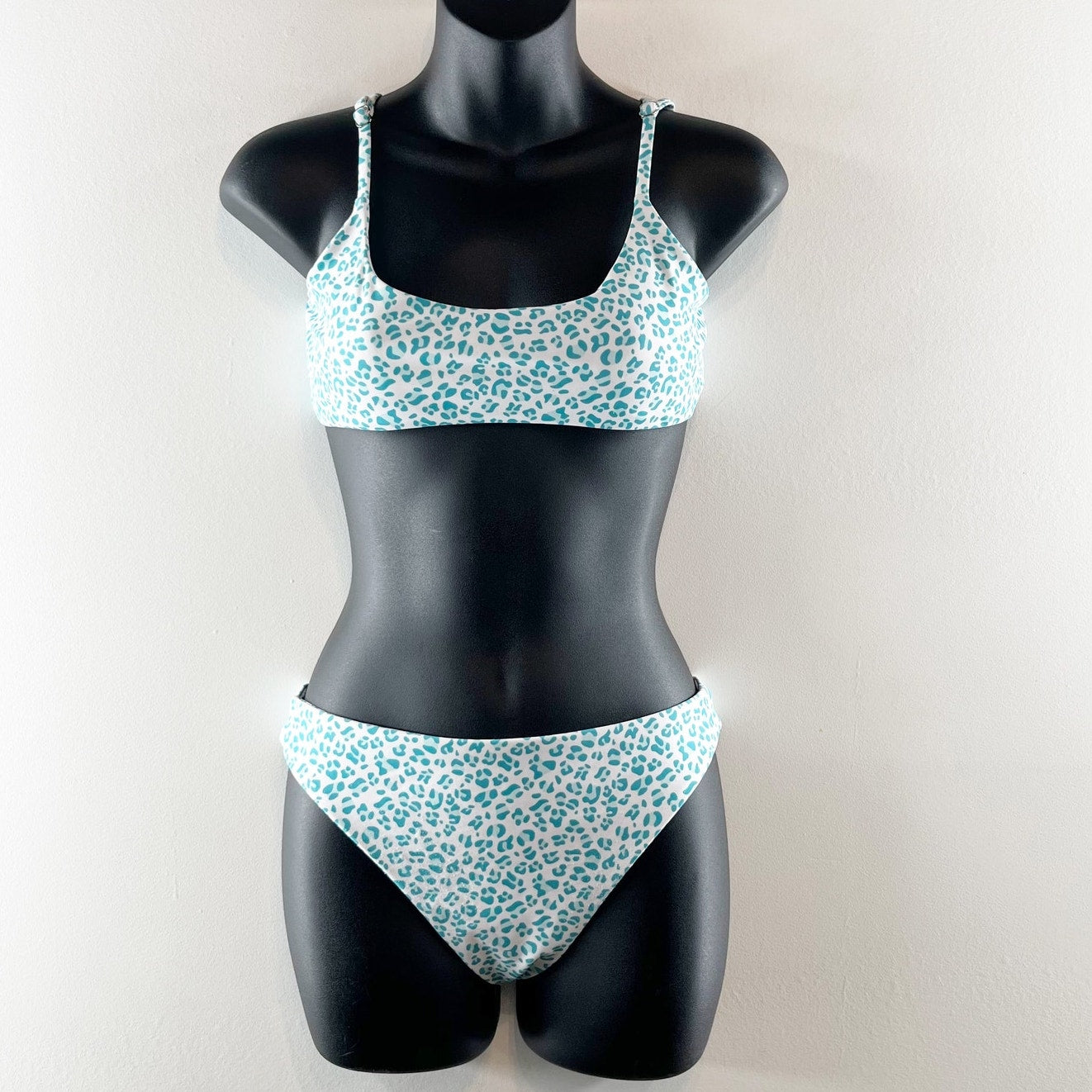 SHEIN Cheetah Print Bikini Set with Matching Coverup Skirt Blue White Small