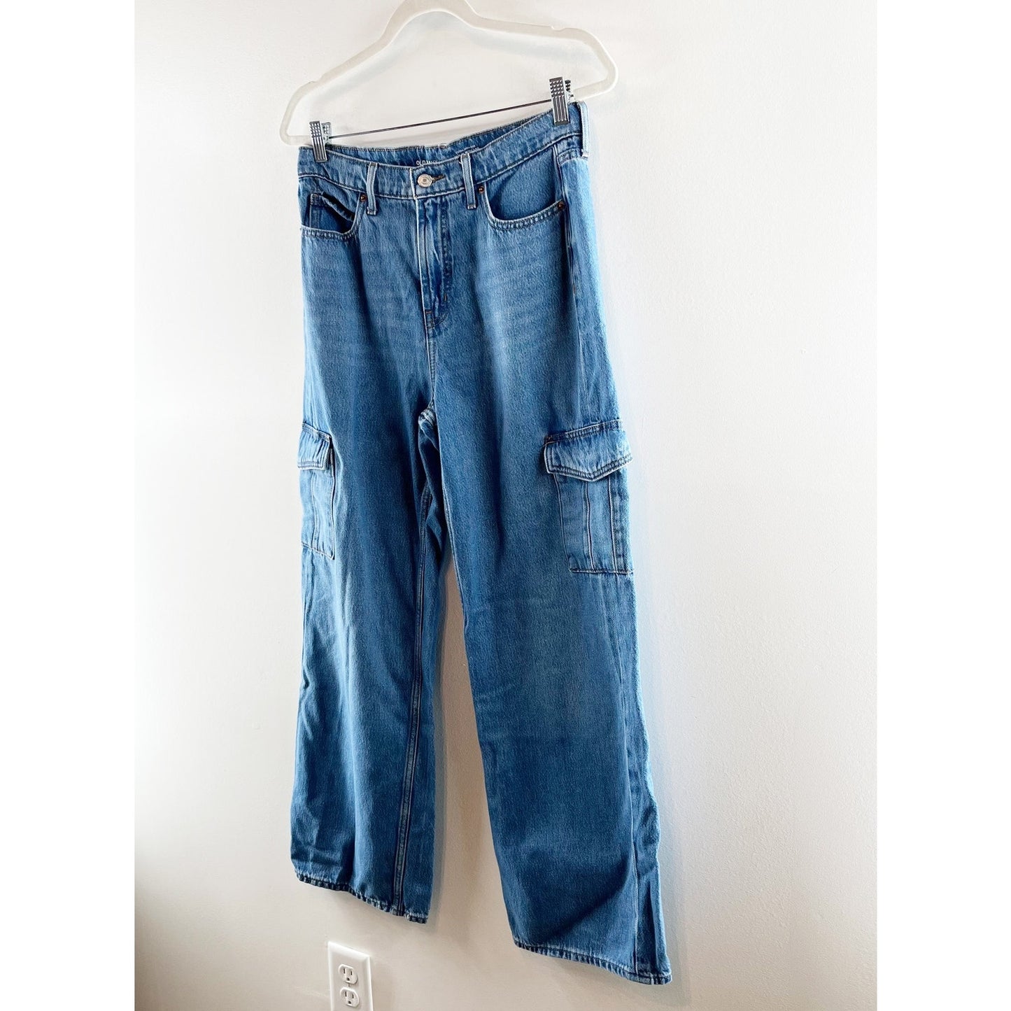 Old Navy Extra High Rise Sky Hi Wide Leg Cargo Jeans Blue 6