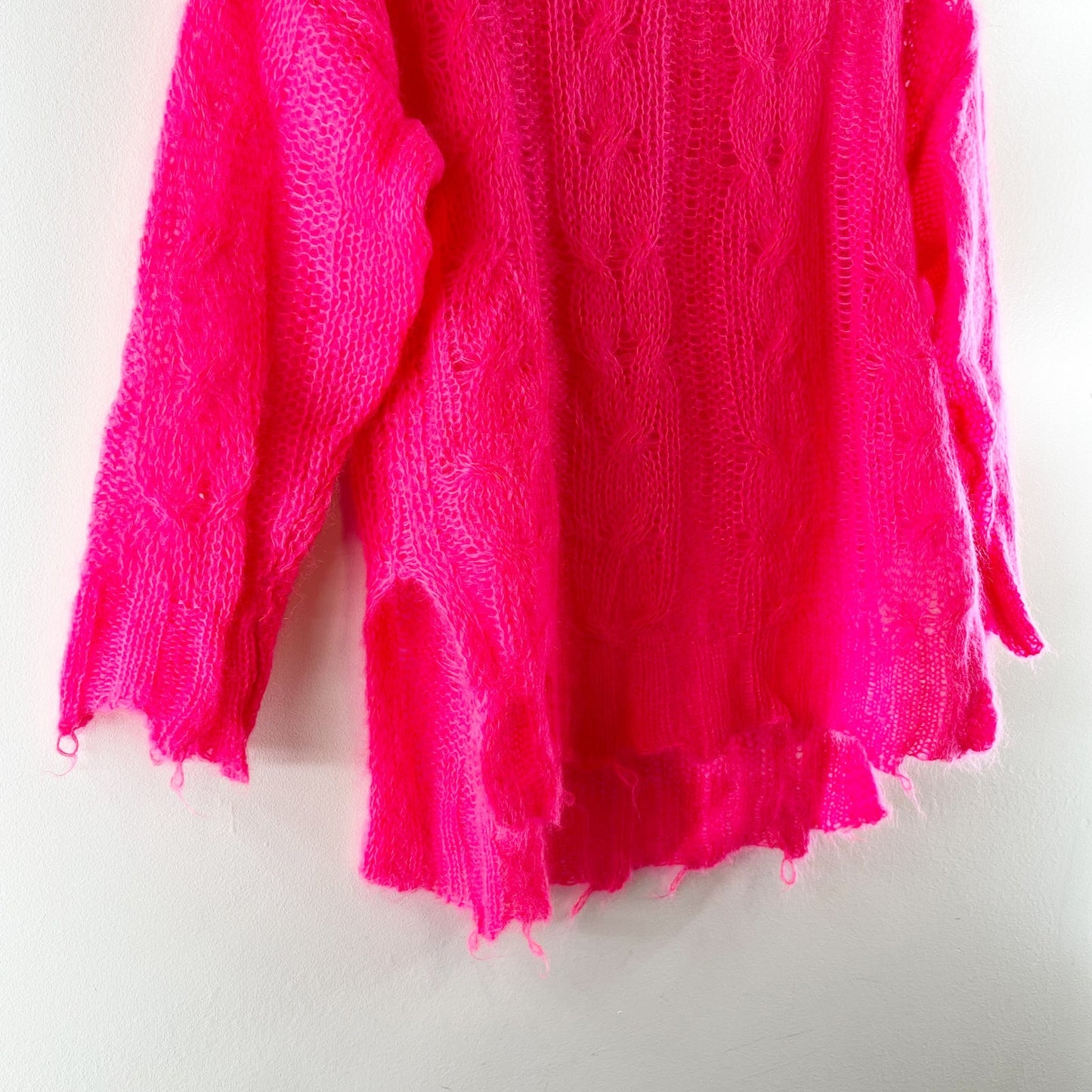 Anthropologie The Posey Long Sleeve Stitchy Distressed Sweater Hot Pink XS