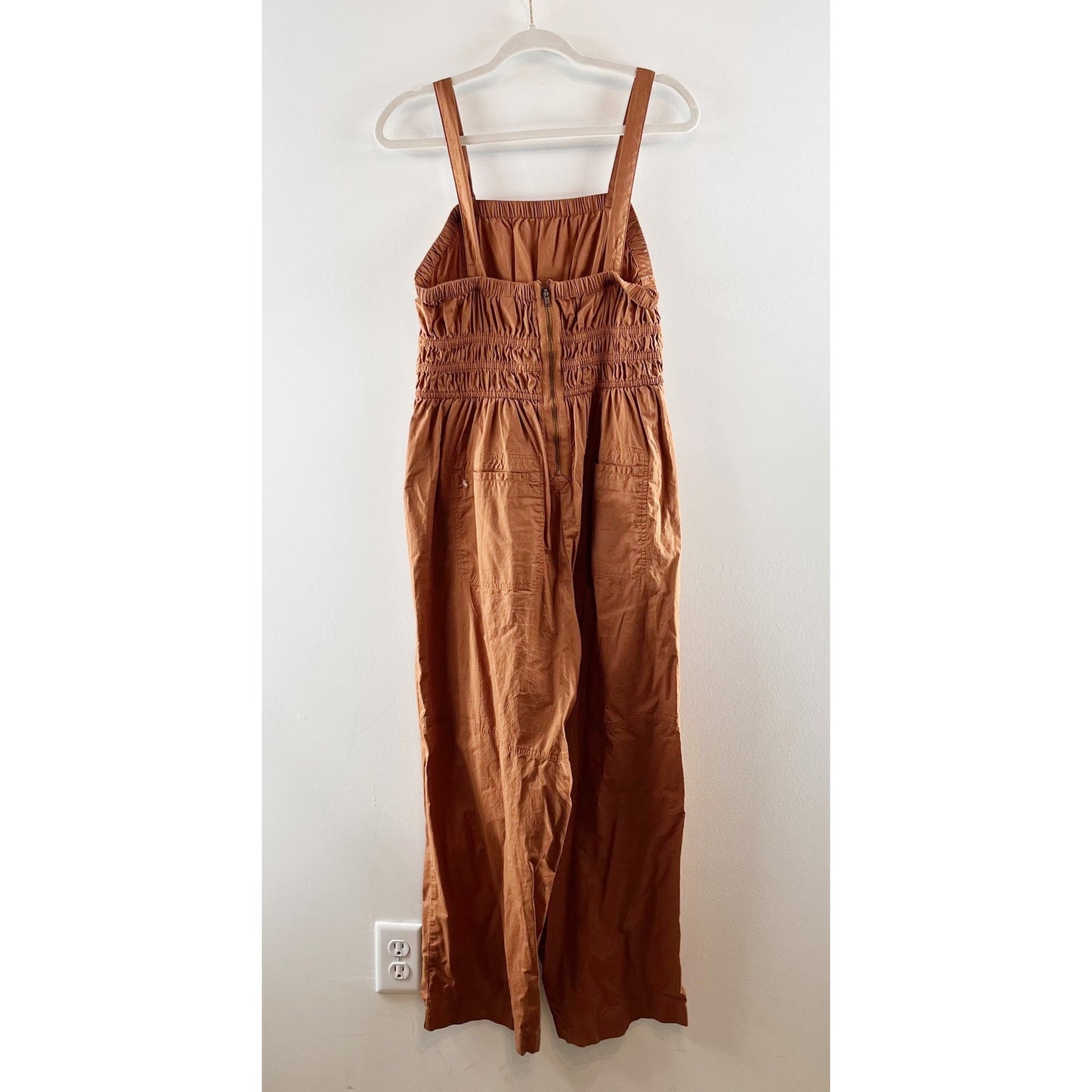 Universal Thread Smocked Waist Square Neck Straight Leg Jumpsuit Brown Medium
