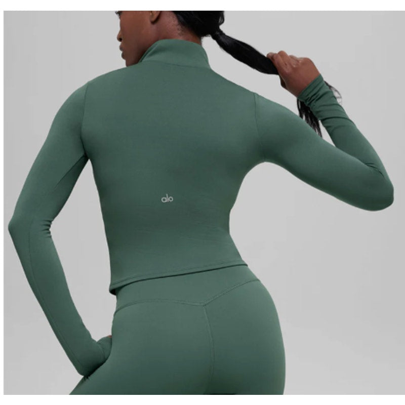 ALO Softsculpt Precision 1/4 Zip Long Sleeve Top Jacket Clover Green Small