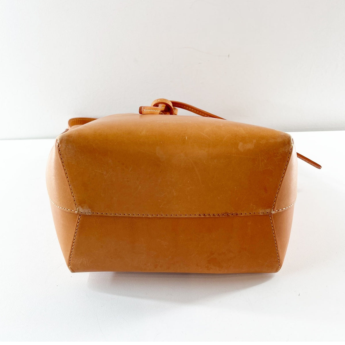 Mansur Gavriel Leather Crossbody Bucket Bag Purse Cognac Brown Tan