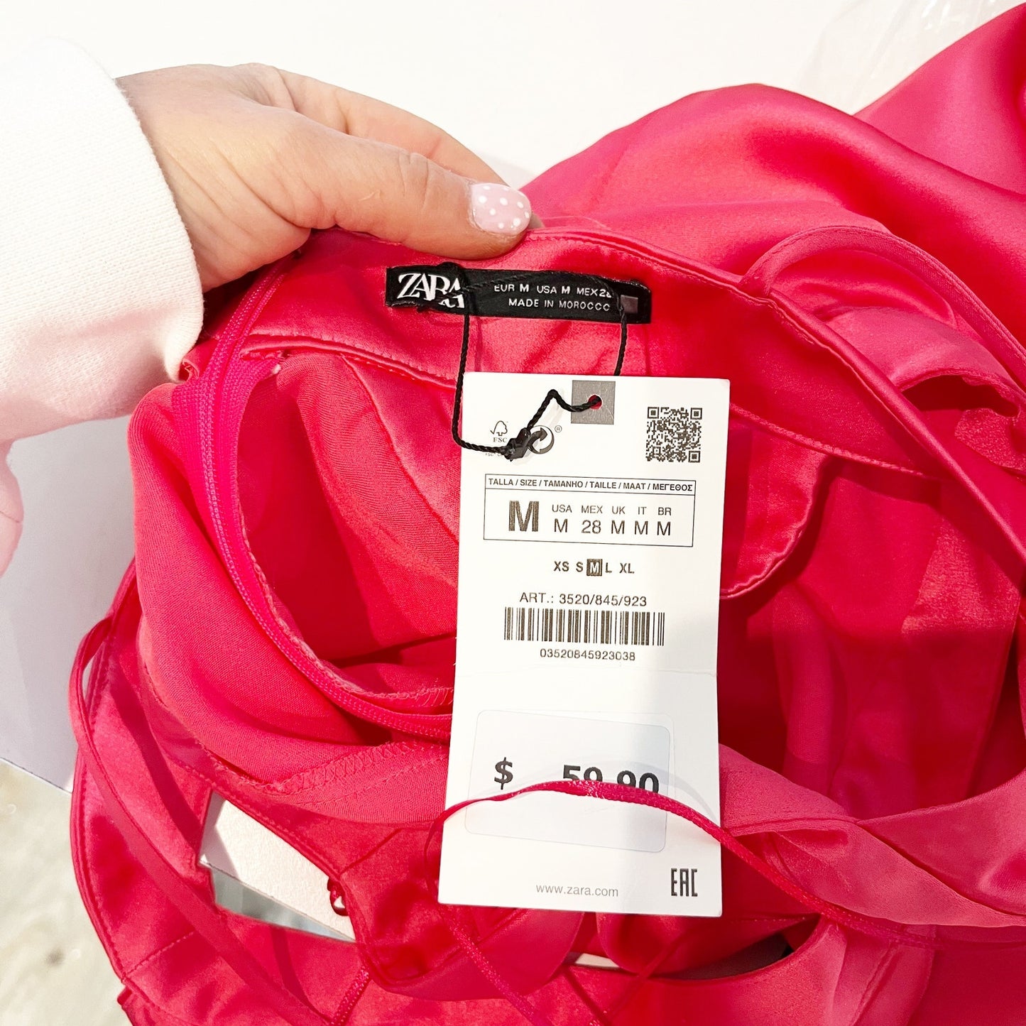 Zara Satin Sleeveless V-Neck Slip Midi Dress with Waist Cutout Pink Medium