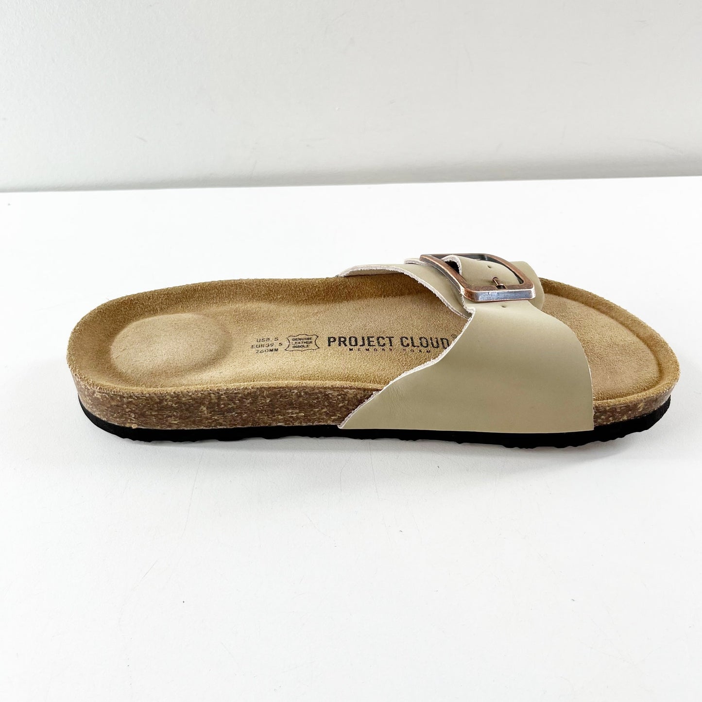 Birkenstock Madrid Big Buckle Nubuck Leather Slide Sandals Sandcastle Tan 8.5