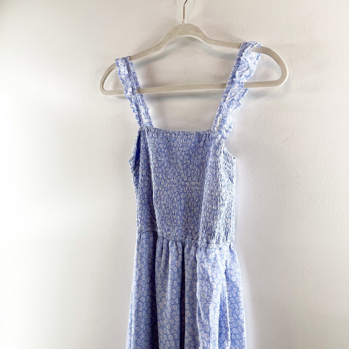 Abercrombie & Fitch Smocked Square Neck Floral Midi Slip Dress Blue Small